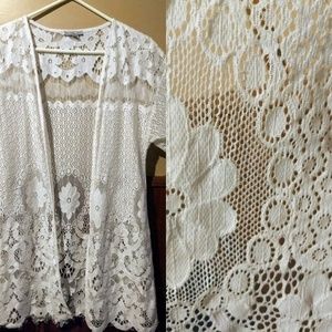 Sheer lace kimono cover up